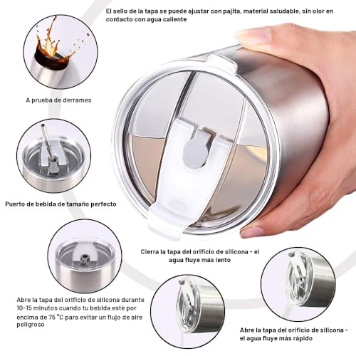 Miniatura 4 de Y Jh 30oz 850ml Taza Termo Cafe Para Llevar - Vaso Con Pajita - Taza Térmica De Acero Inoxidable Reusable - 2 Tapas A Prueba De Salpicaduras Pajitas - Blanco Negro
