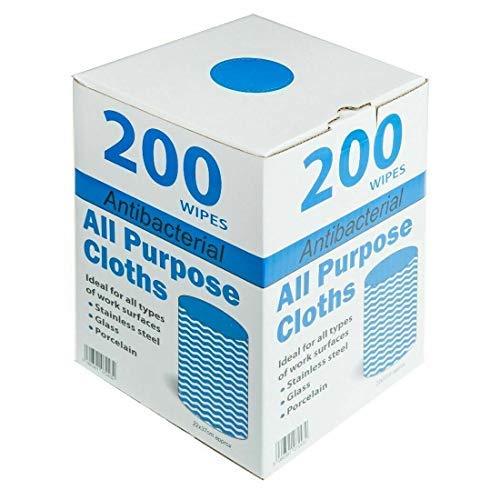 We Can Source It Ltd - Sheet J Type Antibacterial Cleaning Cloth Roll with Easy Dispenser Box – Multi-Purpose Surface Wipes for Catering, Kitchen, and Commercial Cleaning – Blue - Pack of 200