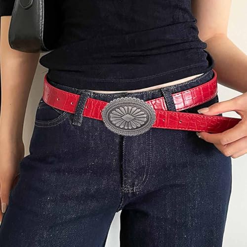 Women Red Leather Belt Vintage Ladies Waist Belts Country Cowboys Cowgirls Belt for Jeans Pants2
