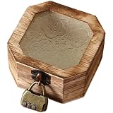 ReachMall Begonia - Caja de almacenamiento de madera con cerradura para joyas, organizador de escritorio de vidrio esmerilado, 11 x 11 x 6 cm (A)