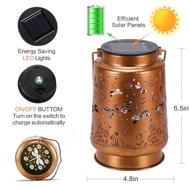 Solar Lanterns Outdoor Waterproof Dragonfly Garden Decor Gifts for Women Mom Grandma Hanging Solar Lights Metal Solar Decoration Outside for Yard,Patio,Backyard,Porch