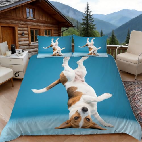 Housse de couette 200x200 chiot Beagle microfibre parure de lit 2 personnes