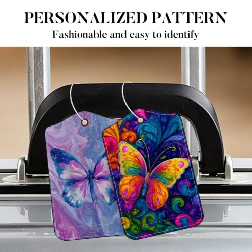 Image of Butterfly Luggage Tags 2 Pack, PU Leather Privacy Flap