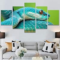 SIGNWIN 5 Panel Canvas Wall Art Modern Art Chic Expressive Frog Multicolor Photography Reptiles Snakes for Home Decorations Ready to Hang - 60