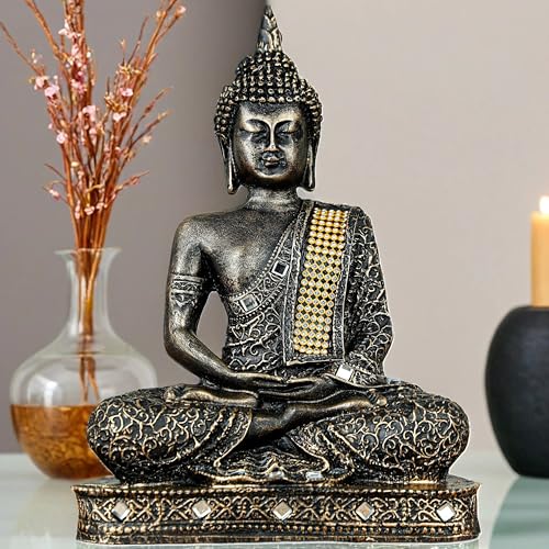 Global Grabbers New 25 Centimetre Meditating Sitting Buddha Statue showpiece Idol Home Decor Items for Living Room and Gifts