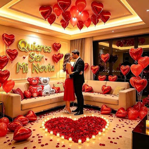 Image of Quieres Ser Mi Novia Balloons Red Gold 1050pcs