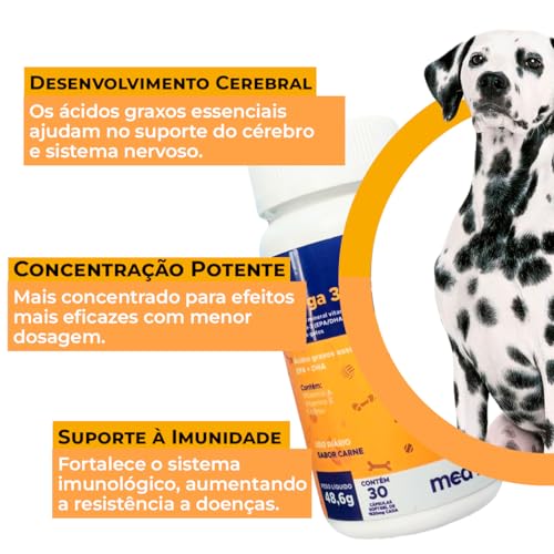 Omega 3 1000 Pet Medz - Suplemento Vitamínico Concentrado para Cães e Gatos - Pele, Coração, e Imuni