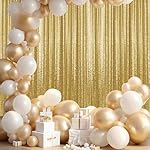 2×8FT-2PCS Gold Sequin Backdrop Curtains Panels, Photography Backdrop Glitter Curtains Fabric Background for Christmas Wedding Party Decor - Image 2