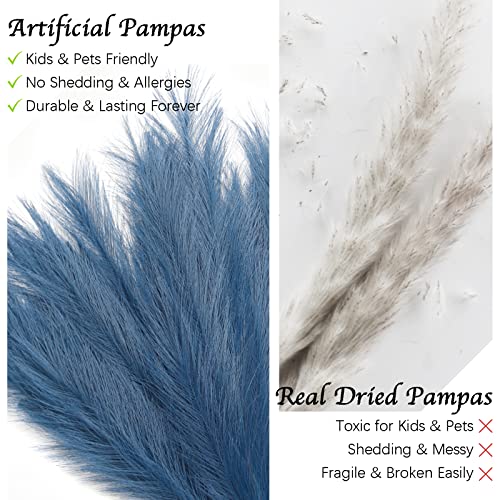 Zifty 7-Pcs 38"/3.1Ft Faux Pampas Grass Large Tall Fluffy Artificial Fake Flower Boho Decor Bulrush Reed Grass For Vase Filler Farmhouse Home Wedding Decor (Blue) #TOP4