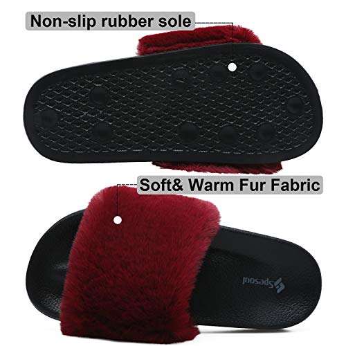 Image of Spesoul Slides for Women Womens Slippers Fur Fuzzy Fluffy for House Bedroom