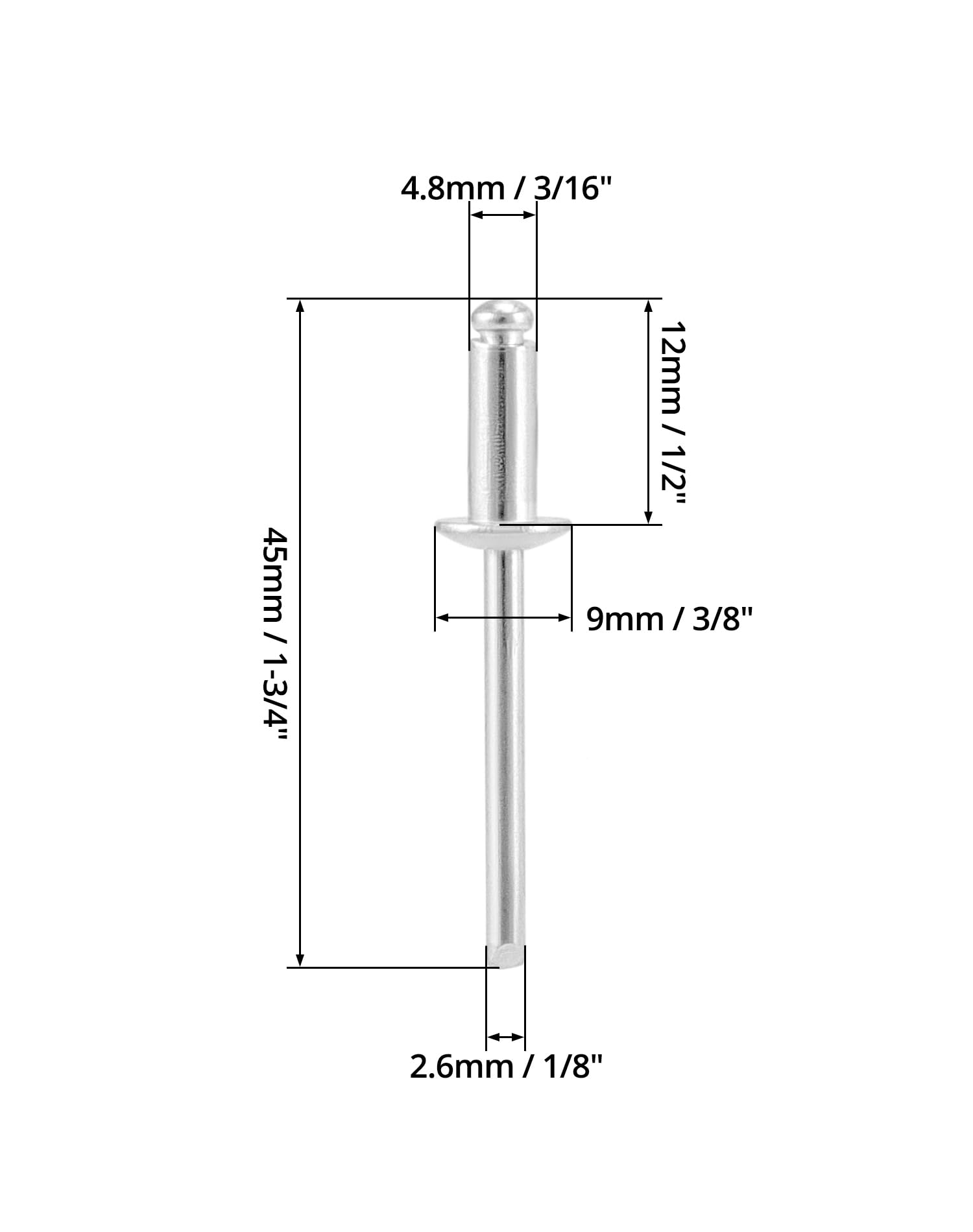 QWORK Remaches ciegos de aluminio, 500 piezas de 3/16 x 1/2 pulgadas (4,8 x 12 mm), surtido de remaches ciegos, remaches ciegos, plateado