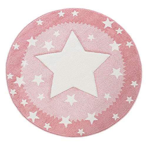 Tappeto Bambini Rotondo Cameretta Tappeto da Gioco Moderno Pastello Effetto 3D, Dimensione:Ø 120 cm Tondo, Colore:Pink 2