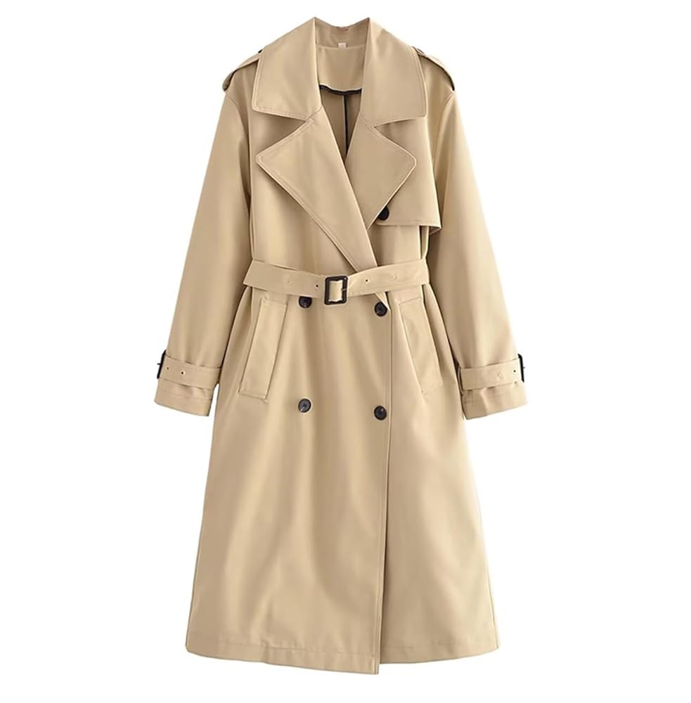 Dninmim Women's With Belt Double Breasted Trench Coat