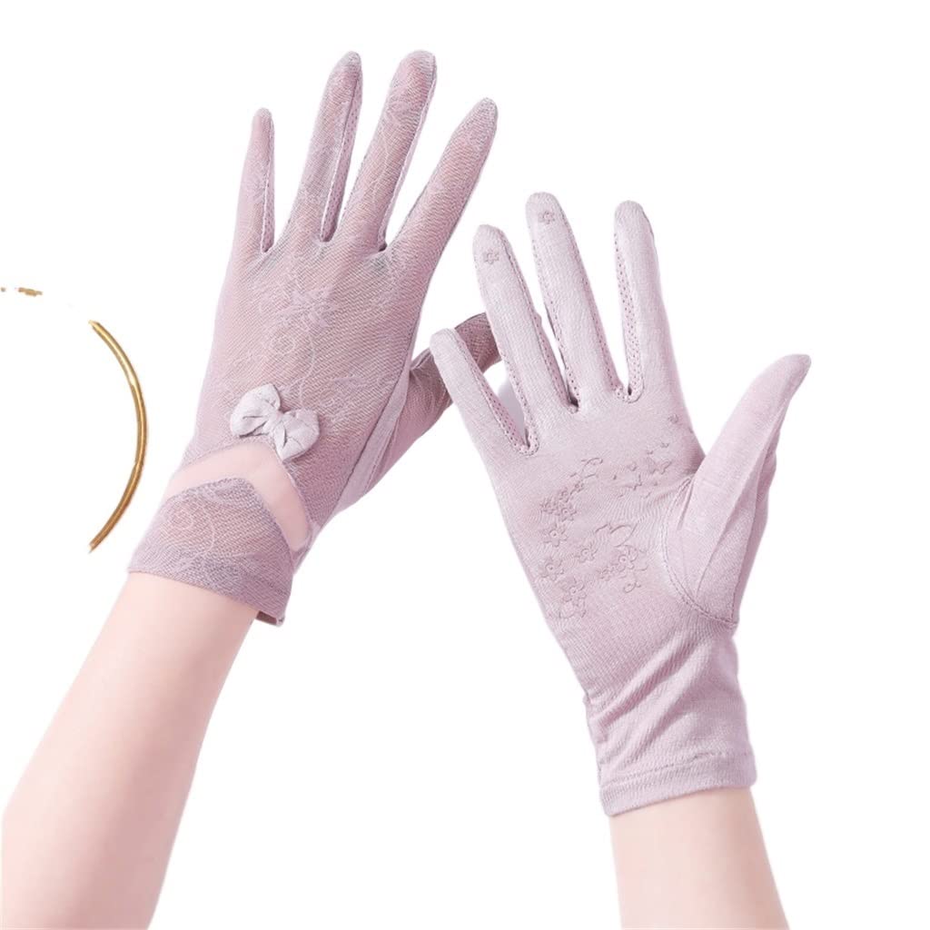 Women's Thin Full Finger Touch Screen Short Lace Driving Spring and Autumn Ice Silk Gloves