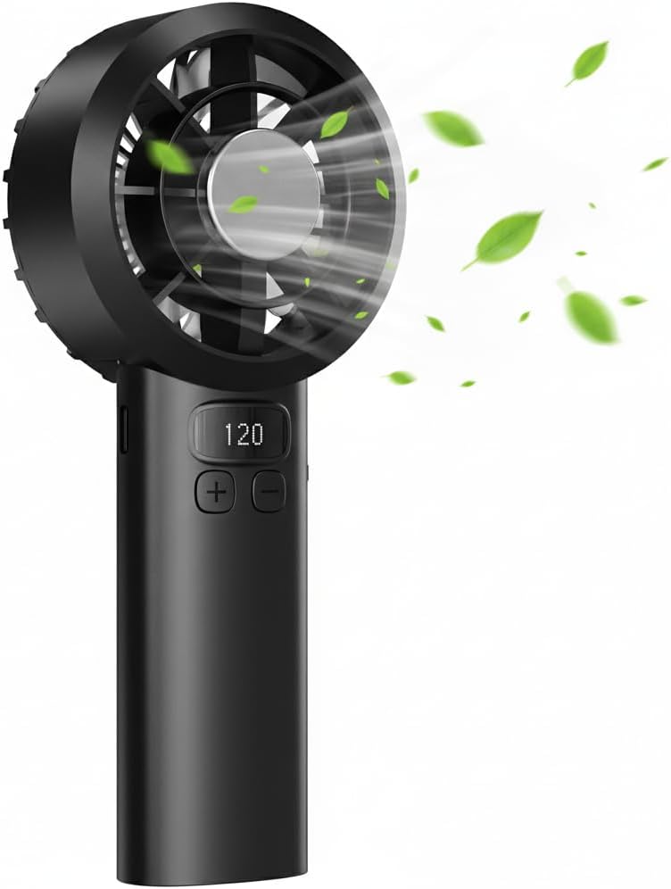 Ventilateur de Poche Portable Mini - 3000 mAh USB Rechargeable, Réglage Vitesse 1-120 avec Écran LED, Ventilateur Personnel Silencieux, Accessoire d'Été pour Voyage Extérieur Maison Bureau, Noir