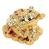 GOLACKY Golden Feng Shui Frog Ornament - Lucky Fortune and Treasure Symbol for Good Luck and Wealth - Chinese Decoration (Golden)