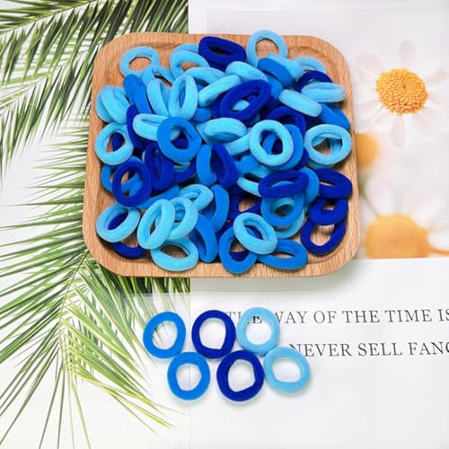 Image of Diversa Cotton Mini Rubber Bands Elastic Hair Ties, Small Baby Hair Bobbles Ponytail Holder for Kids Girls & Women, 2.5 cm in Diameter, Pack of 100 (Blue)