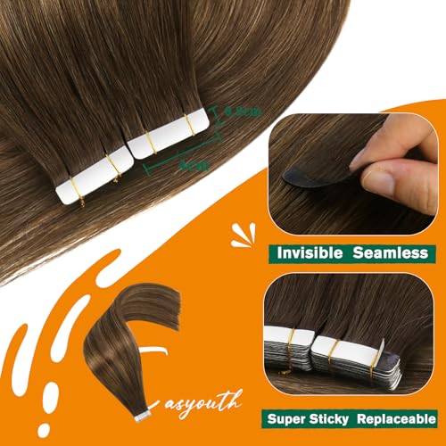 Easyouth Tape in Hair Extensions Human Hair Brown Balayage Tape in Extensions Real Hair 12 Inch 30g 20Pcs Invisible Tape in Hair Extensions Human Hair Ombre Brown - Image 3