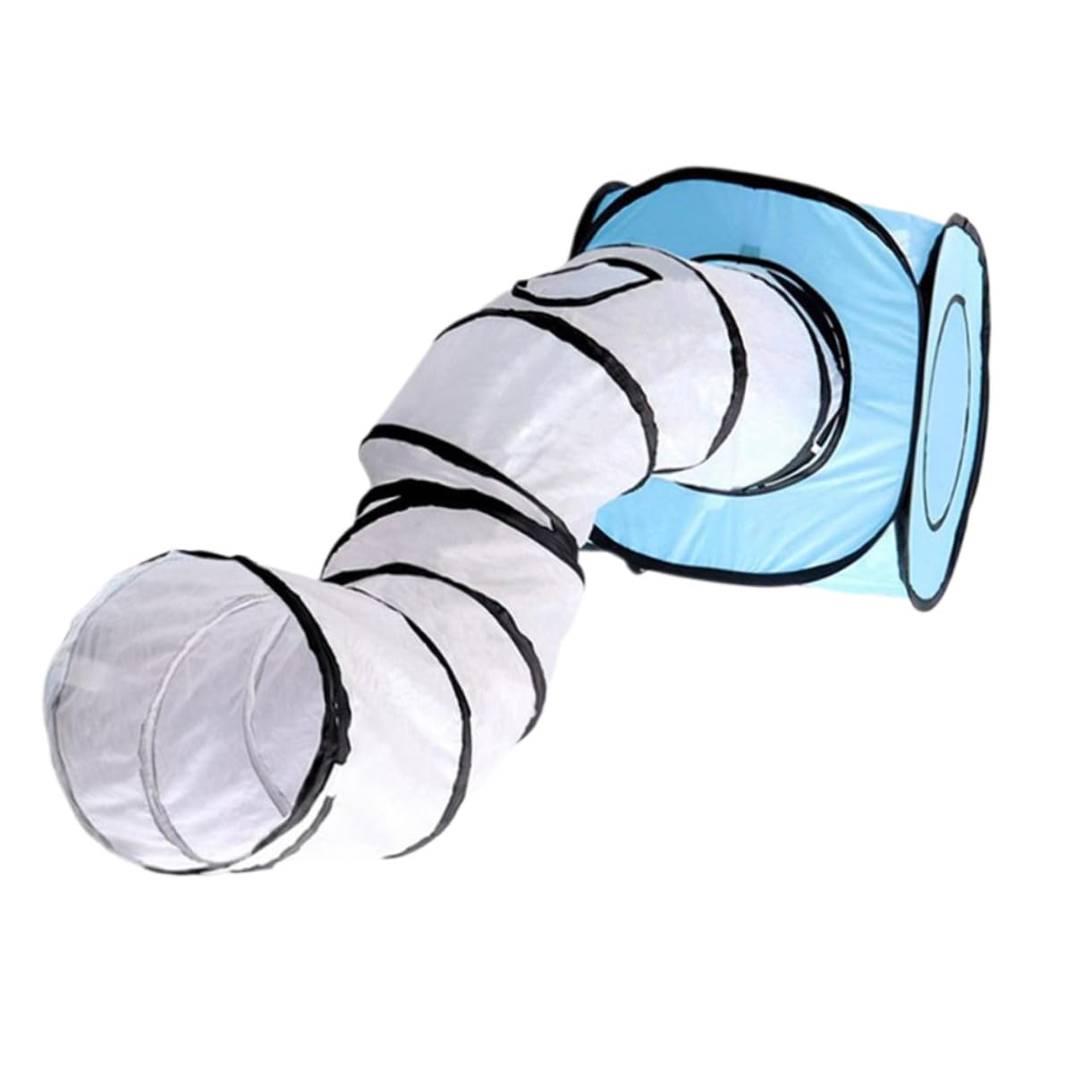 POPETPOP Tunnel Jouet Interactif Pliable de S Bleu pour Chats, Tissu Léger, Taille S, Jeu Intérieur, Adapté aux Chats Domestiques et Petits Félins