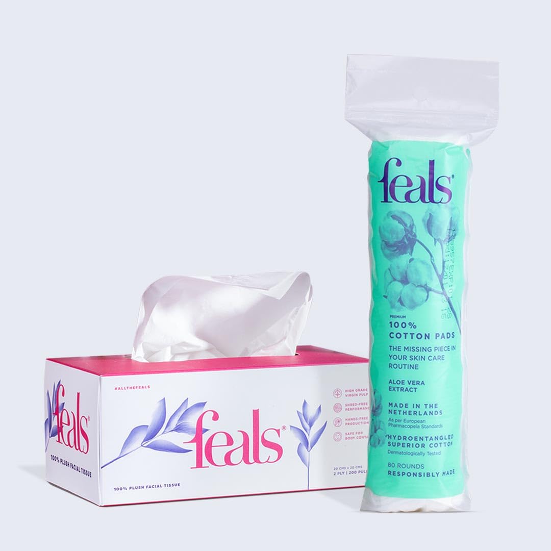 Feals Skincare Essentials Combo Pack - Aloevera Cotton Pads (80 Rounds) & Plush Facial Tissues (200 Pulls) for Gentle Cleansing & Makeup Removal-picture-55