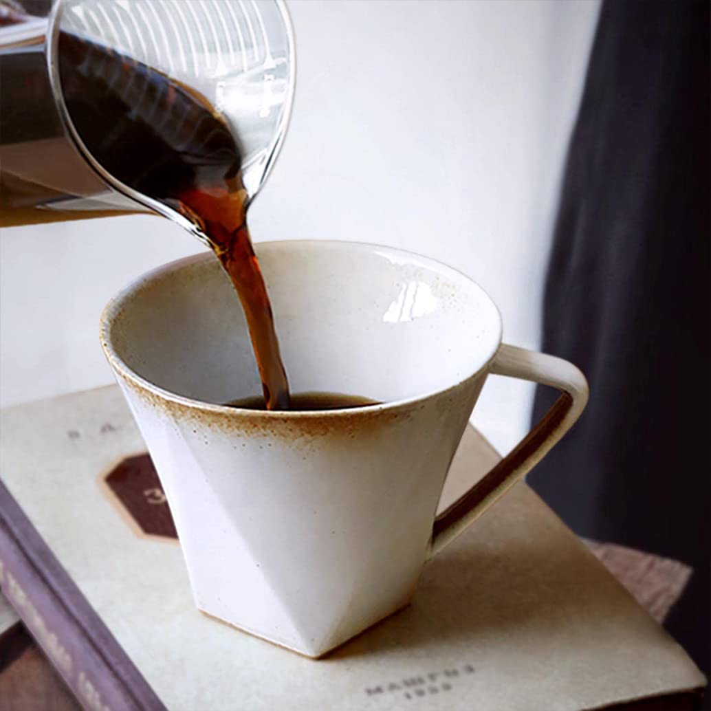Ceramiczny kubek do kawy, duży prosty retro kubek do herbaty z uchwytem do cappuccino, kubek na mleko unikalny porcelanowy kubek do domu/biura, nadaje się do zmywarki i kuchenki mikrofalowej, wyjątkowy prezent pomarańczowy-295 ml