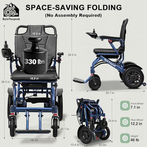 Image of Upgrade ByteTecpeak Lightweight Electric Wheelchairs for Adults,500W Motorized Wheelchair for All-Terrain,15 Miles,Portable Wheel Chair,Foldable Power Wheelchairs Support 330 Lbs,Airline Approved