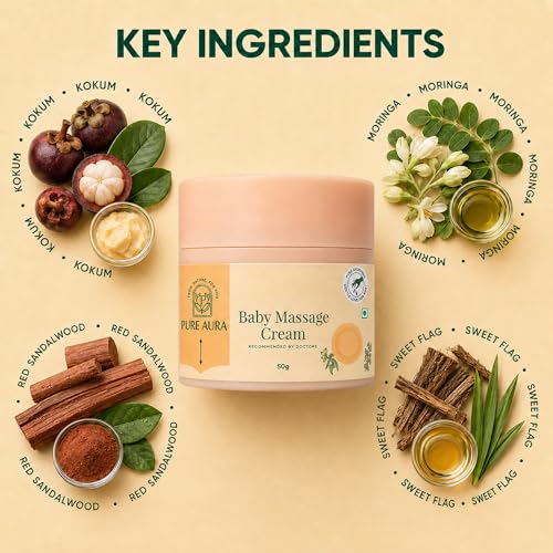 Image of Pure Aura Baby Massage Cream 50g - Doctor Recommended Ayurvedic Baby Cream with Natural Herbs | Chemical-Free Nourishing & Soothing Care for Newborns & Kids