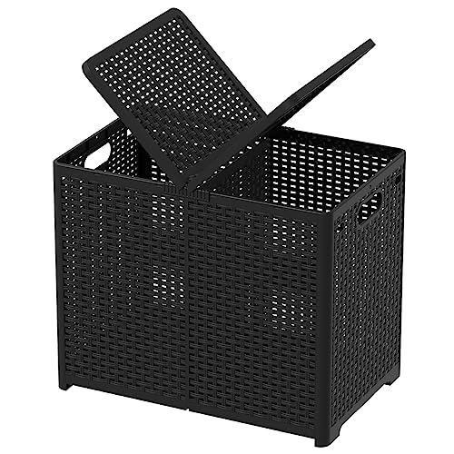 Asking 80L Collapsible 2 Section Divided Clothe Hamper, Black