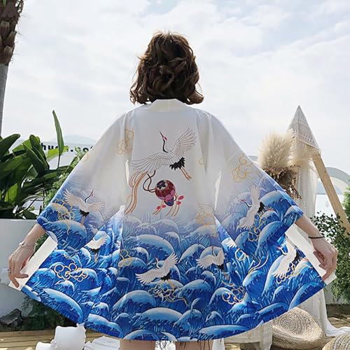 Image of LAI MENG FIVE CATS Women's Floral Print Loose Blouse Japanese Kimono Tops | Puff Sleeve,Cover up Top,Casual Cute Tops,Summer Cardigans 2026