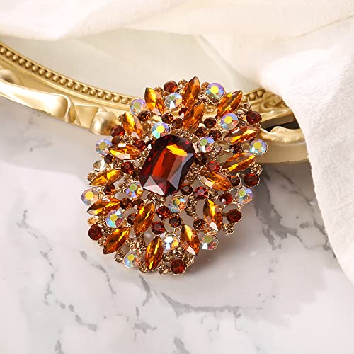 Image of BriLove Women's Stunning Emerald Cut Square Crystal Rhinestone Marquise Cluster Brooch Pin for Wedding Party Prom