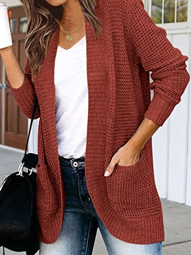 Yibock Women's Long Sleeve Open Front Casual Lightweight Soft Knit Cardigan Sweater Outerwear Rust #TOP1