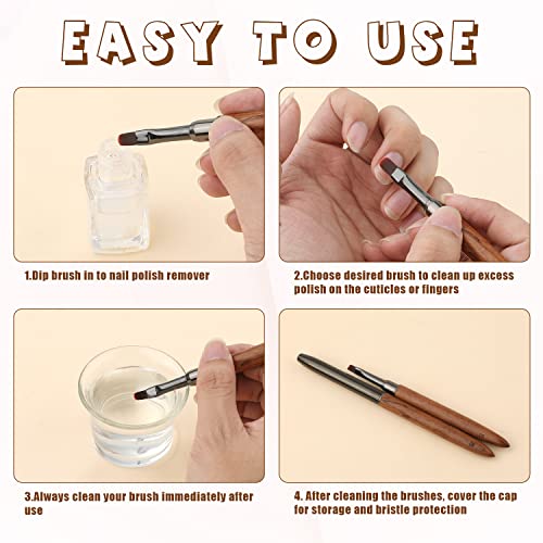 2Pcs Nail Art Clean Up Brushes Round&Angled Nail Extension Gel Brush Nail Painting Brushes For Girls Nail Brushes Set For Cleaning Polish Diy Manicure (Sandalwood Handle) #TOP4