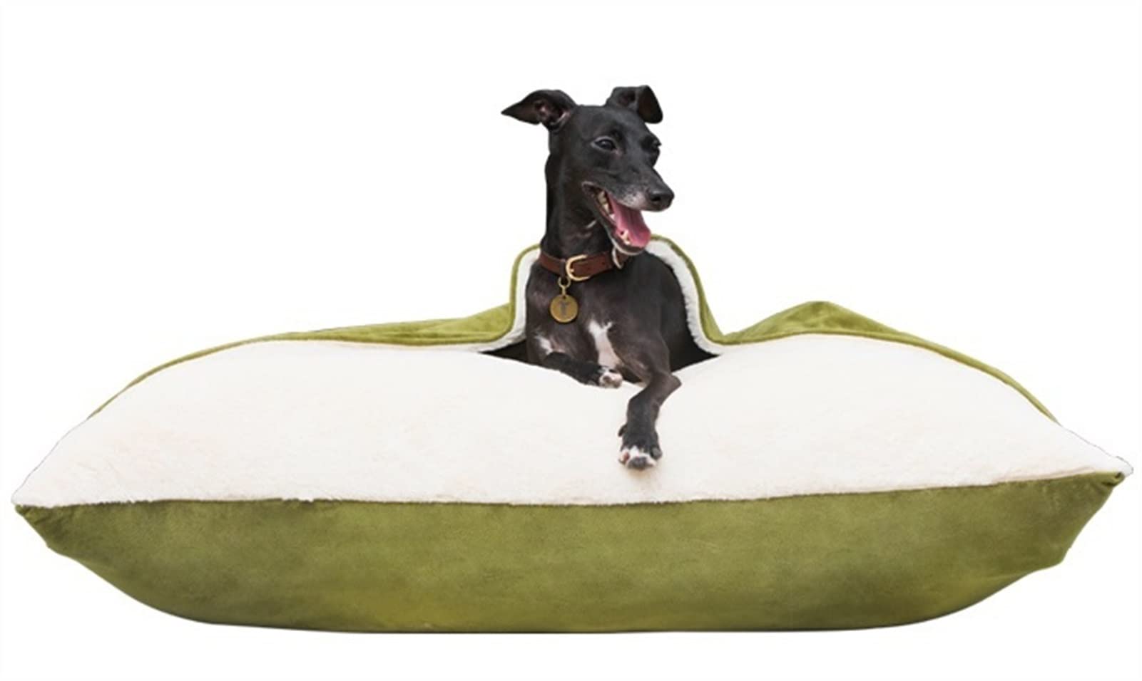 DHGTEP Dog Cave Bed Calming Square Sleeping Bag, Winter Warm Plush Burrowing Cave Hooded Cat Bed with Removable Cover for Small Medium Pet (Color : Green, Size : 63x53x20cm)