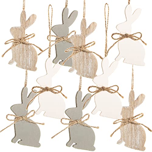 Set de 9 Conejos Colgantes de Pascua de Madera, 9,5 cm: decoración Natural con Cuerda, Adornos para árbol de Pascua, Regalos y nidos, Ideal para Manualidades y decoración primaveral
