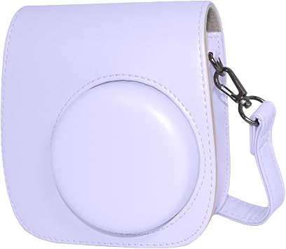 Instant Camera Case for Fuji Instax Mini 12 11 9 8,PU Leather Protective Case Storage Cover with Shoulder Strap Lilac Purple