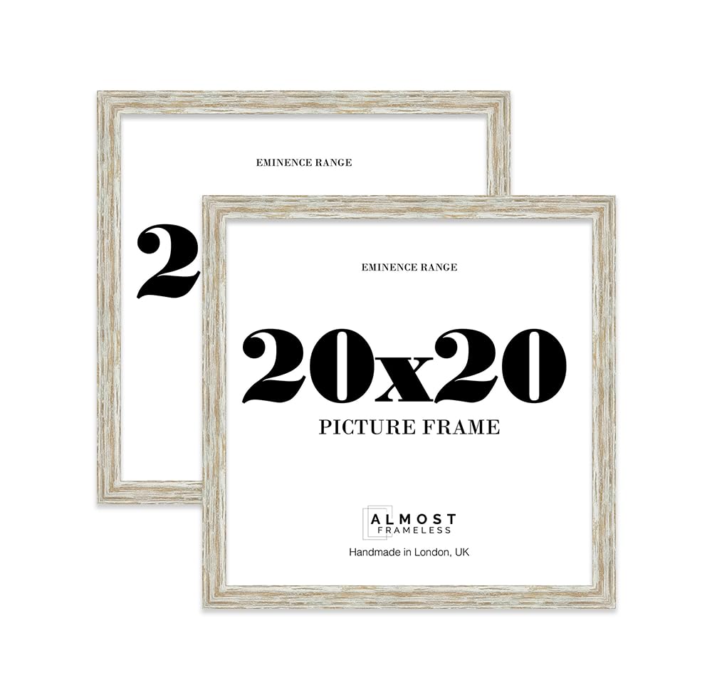 20x20 Distressed White Oak Picture Frame - Rustic Wood Industrial Effect Photo Frame for Wall Display, Ideal for Posters, Prints & Home Décor, Wall Hooks, 32mm Edge - 2 Pack — image 1