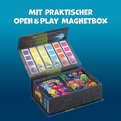 KOSMOS 680688 Monster 12, lustiges Würfelspiel, für 2-5 Personen ab 7 Jahren, in praktischer Open & Play Magnet-Box, Reise-Spiel, kleines Geschenk für Kinder und Erwachsene, Partyspiel