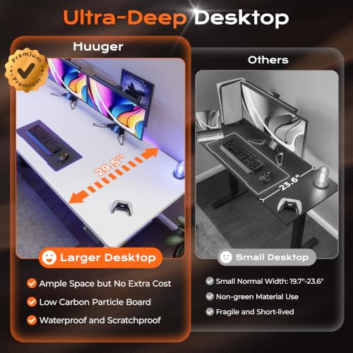 Image of Huuger 71 x 30 Large Electric Standing Desk, Height Adjustable Computer Desk, 29.5 inch Deep Desktop, Stand up Gaming Office Table with 2 Hooks, 3 Preset Heights, for Home Office, White
