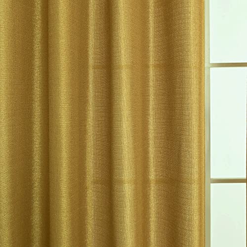 Gold Curtains 84 Inch Length For Living Room 2 Panels Grommet Window Semi Sheer Shiny Glitter Sparkle Metallic Golden Brown Shimmer Curtains For Bedroom Stylish Modern Decor 52X84 Long Mustard Yellow #TOP7