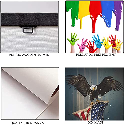 American Flag Canvas Art, Usa Flag Wall Decor Retro Us Flag And Bald Eagle Picture Print Usa Patriotic Poster Modern Artwork For Living Room Bedroom Office Decor Framed Ready To Hang (24" W X 36" H) #TOP5