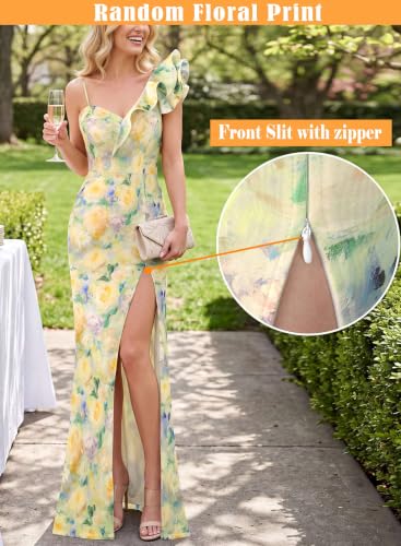 Image of VFSHOW Womens Ruffle One Shoulder Formal Prom Gala Maxi Dress Evening Gown | V Neck, Bodycon, Sexy High Slit, Long Cocktail Wedding Guest Dresses, Party, Bridesmaid