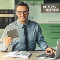 Fa.Volmer ® Leder Geldbörse Herren mit RFID-Schutz - extra-stabile Doppelnaht - 6 Fächer für Kreditkarten - Querformat (Grey) – Ansicht 4