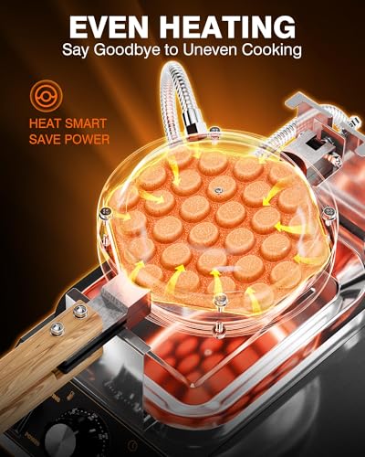 Image of PYY Bubble Waffle Maker - Commercial Hong Kong Egg Waffle Maker, Double Head, 180 Rotate, Non-Stick Plate, 50-250℃ Adjustable Temp, 0-5Min Timer, Bubble Waffle Machine for Commercial Use, 3100W