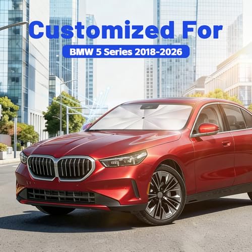 Image of Car Windshield Sun Shade for BMW 5 Series 2018-2026 -[Reflective Coated Fabric] Sunshade Umbrella for Front Window, Car Shades Sun Visor Keep Car Cool and Protects Interior, 1:1 Exact Fit