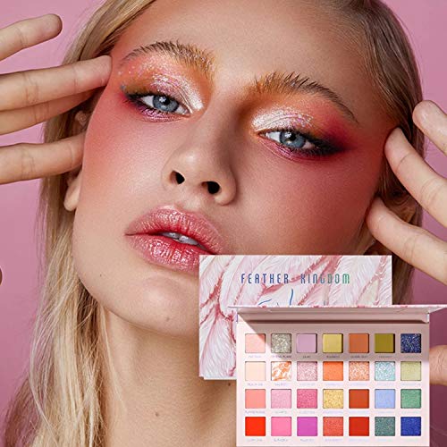 Pudaier 28-Colors Colorful Feather Eyeshadow High Pigmented Palette Shimmer Glitter Pressed Pearl Eyeshadow Makeup Set,Metallic Neutral Dramatic Smooth Blendable Long Lasting Eyes Shadow Make Up Pallet Set #TOP4