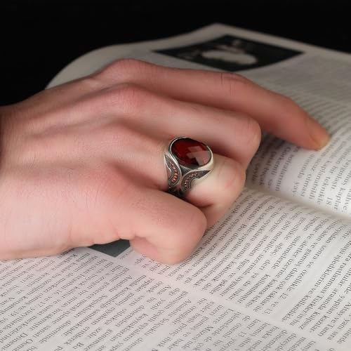 925 Sterling Silver Men's Garnet Stone Ring, Handmade, Gift for Him2