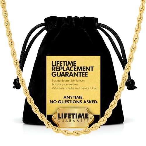LIFETIME JEWELRY 24k Real Gold Plated 3mm Gold Rope Chain for Men & Women Diamond Cut Gold Chain Necklace Women & Necklace for Men 14 to 36 Inch (20 inches Gold)