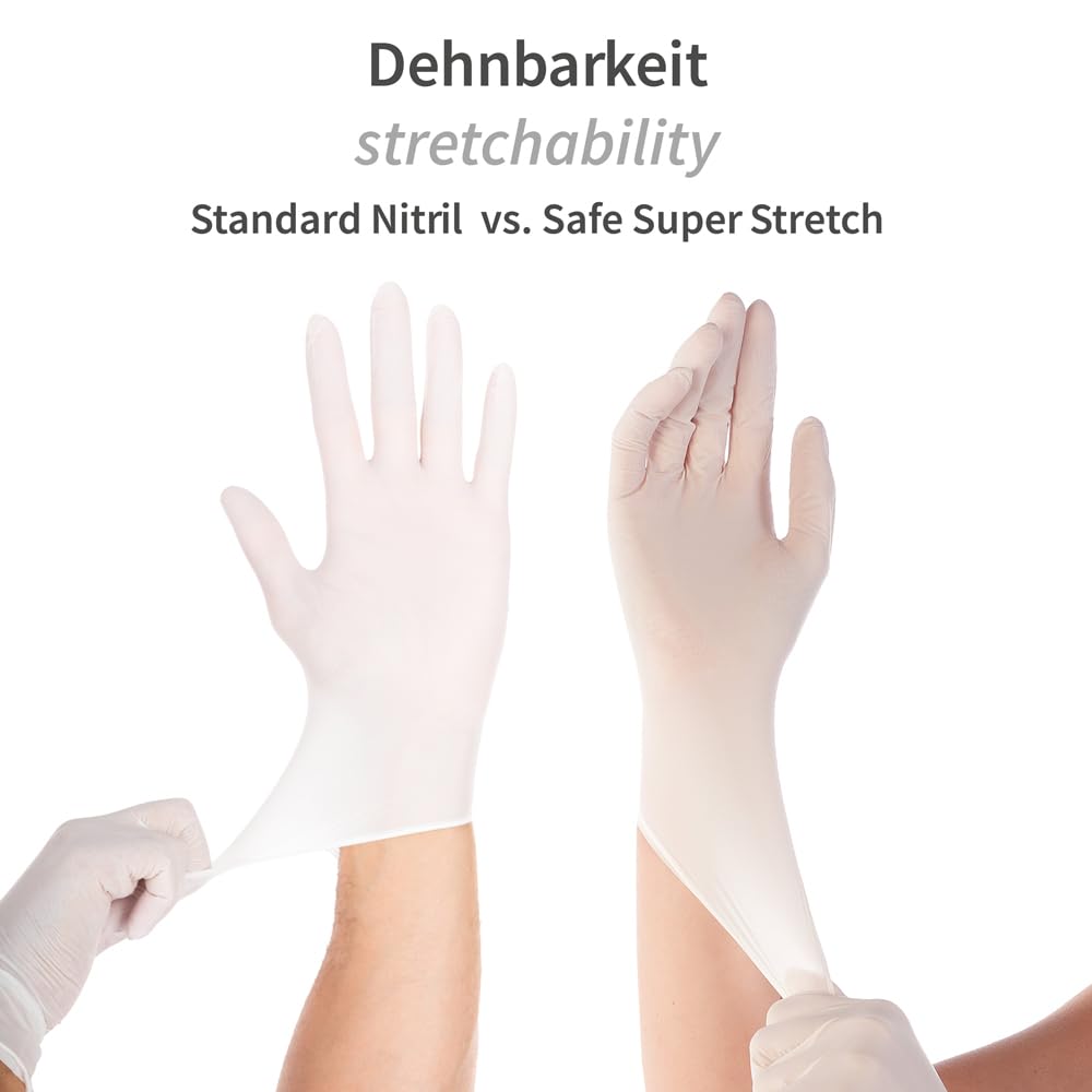SAFE SUPER STRETCH - Guanti monouso in nitrile, senza talcatura, colore: nero/bianco/blu