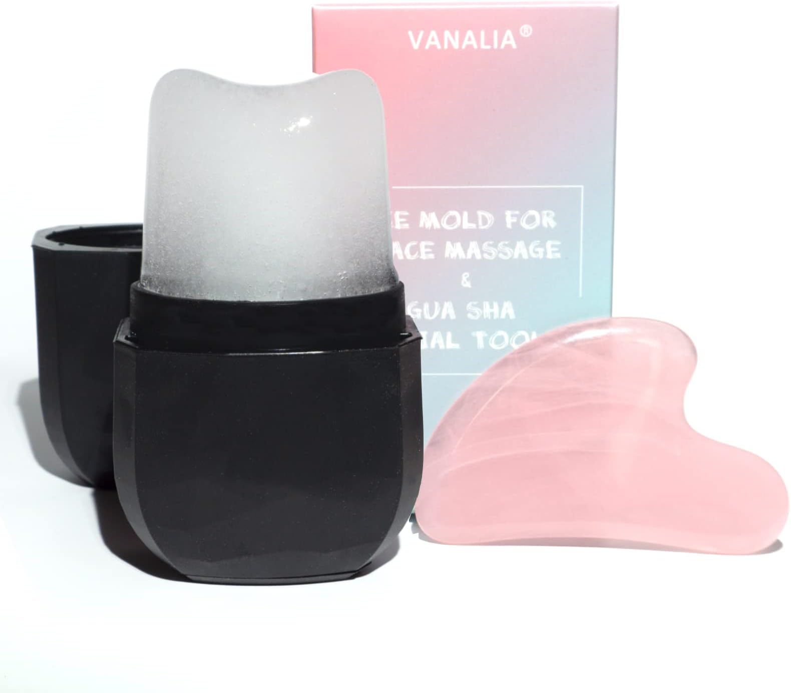 VANALIA Ice Mold for Face, Facial Ice Roller and Gua Sha Facial Tool, Reusable Facial Treatment, Facial Ice to Tighten & Tone Skin & De-Puff The Eye Area, Cryotherapy for Face Ice(Black)