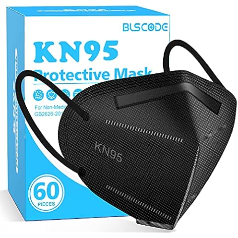BLScode KN95 Face Mask 60 Pack, Individually Wrapped 5-Layer Breathable Mask with Comfortable Elastic Ear Loops, Filter Efficiency≥95% Cover